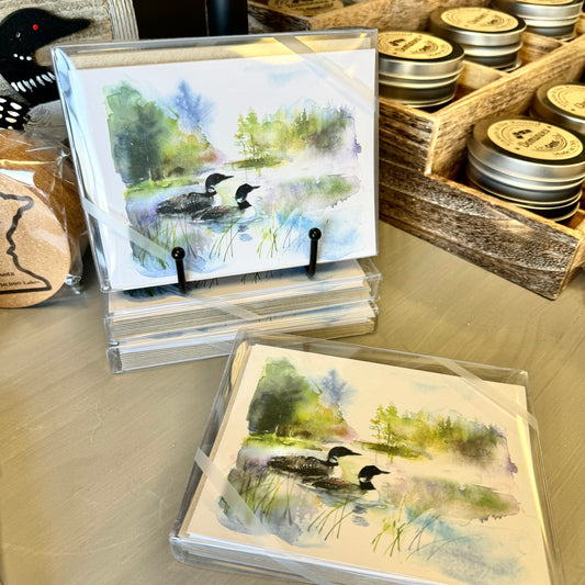 Gina B Designs - Boxed Set of 8 Blank Note Cards - Loons on the Lake