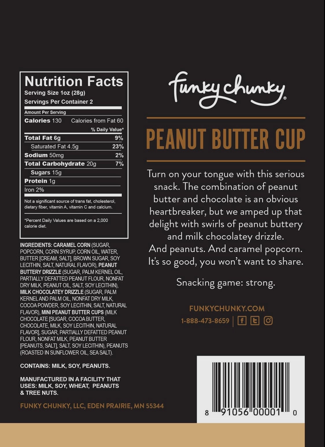 Funky Chunky Chocolate Popcorn - Peanut Butter Cup 2oz Bag