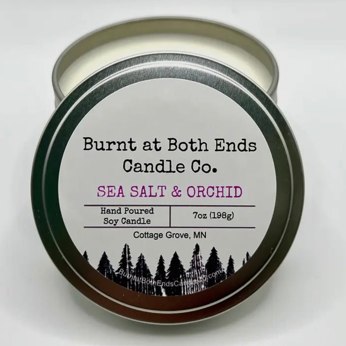 Burnt at Both Ends Candle - 7oz Tin - Sea Salt & Orchid