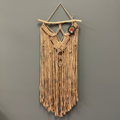 Macrame Wall Hanging - Pink Beige with Triple Stone