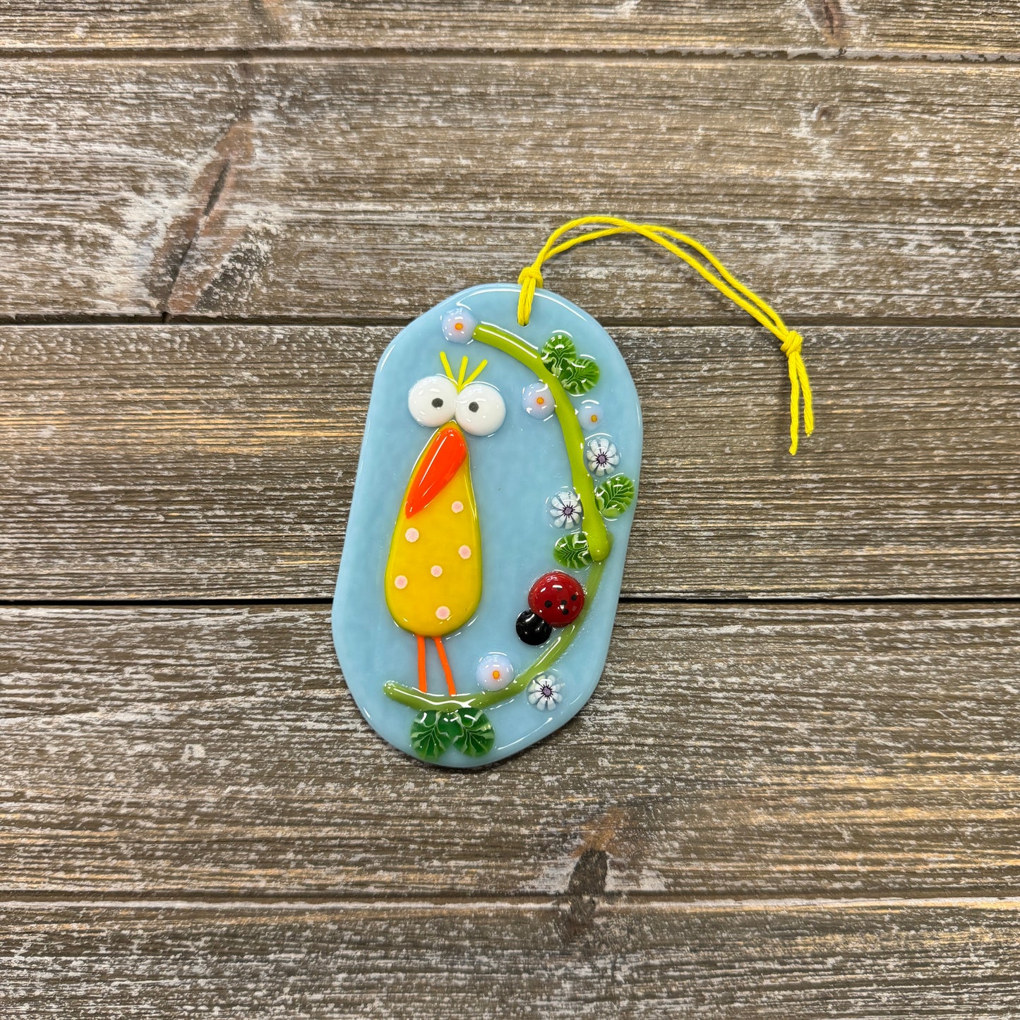 Fused Glass - Yellow Bird with Lady Bug
