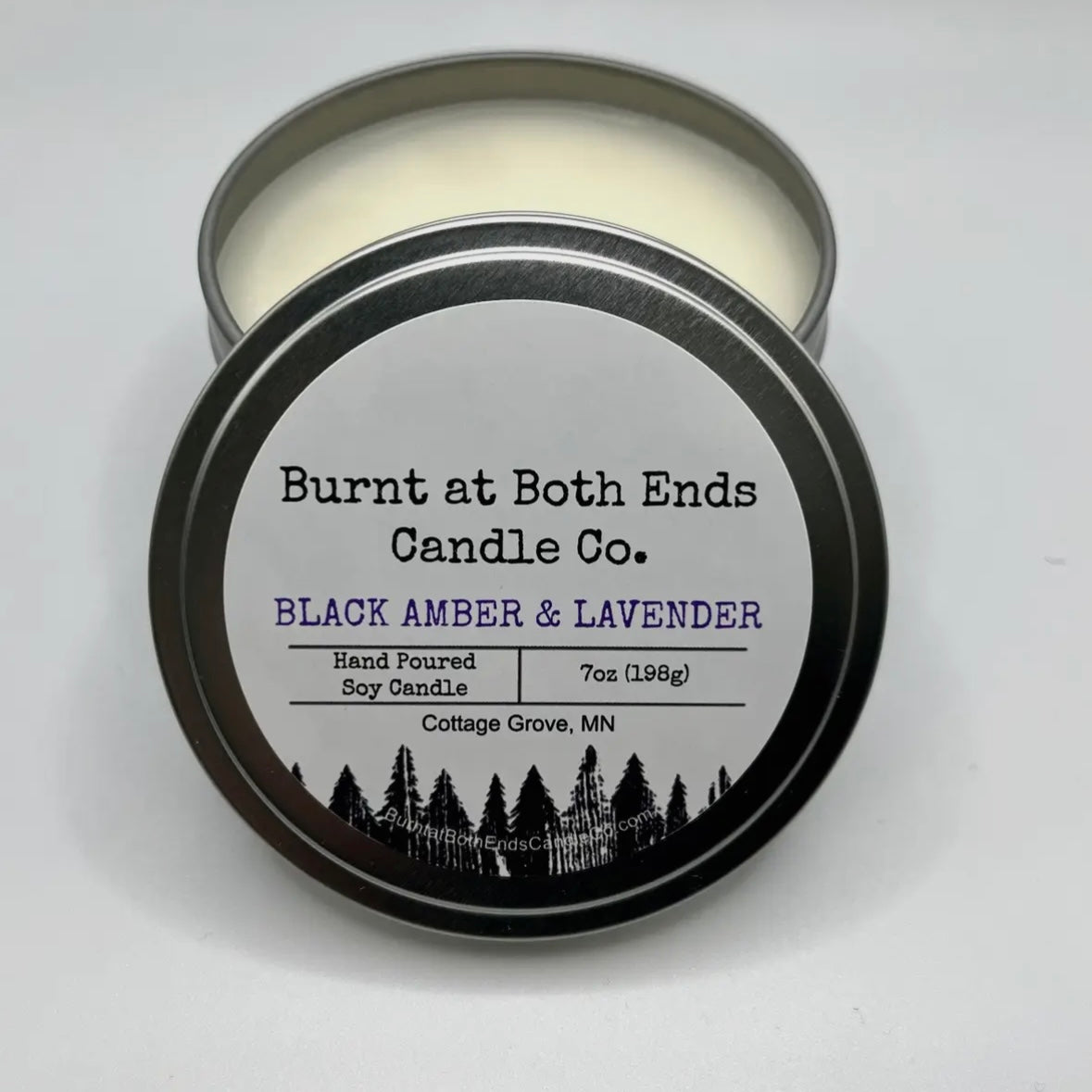 Burnt at Both Ends Candle - 7oz Tin - Black Amber & Lavender