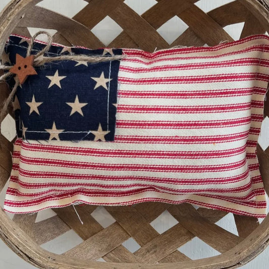 Kate + Em - Rustic Fabric 4th of July American Flag Mini Pillow