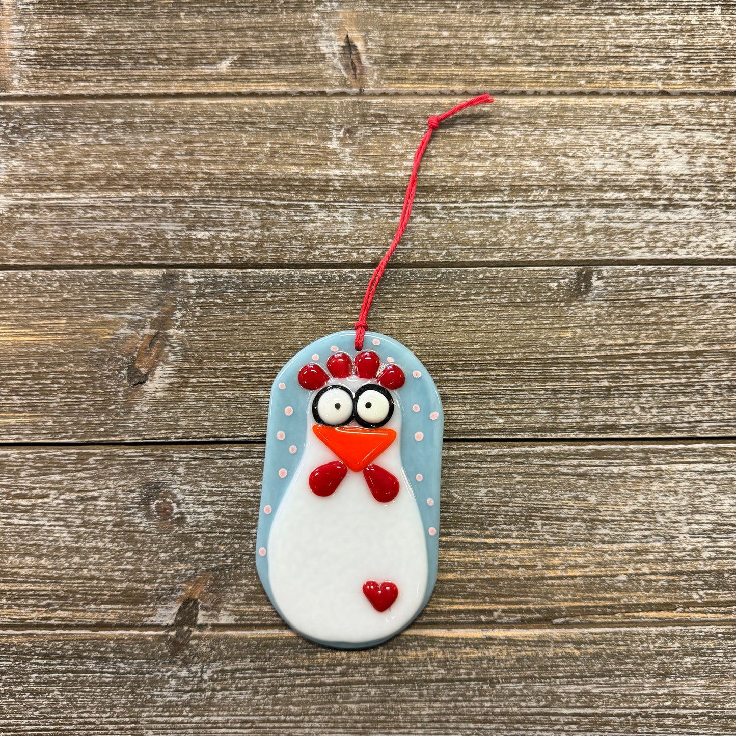 Fused Glass - White Chicken with Heart