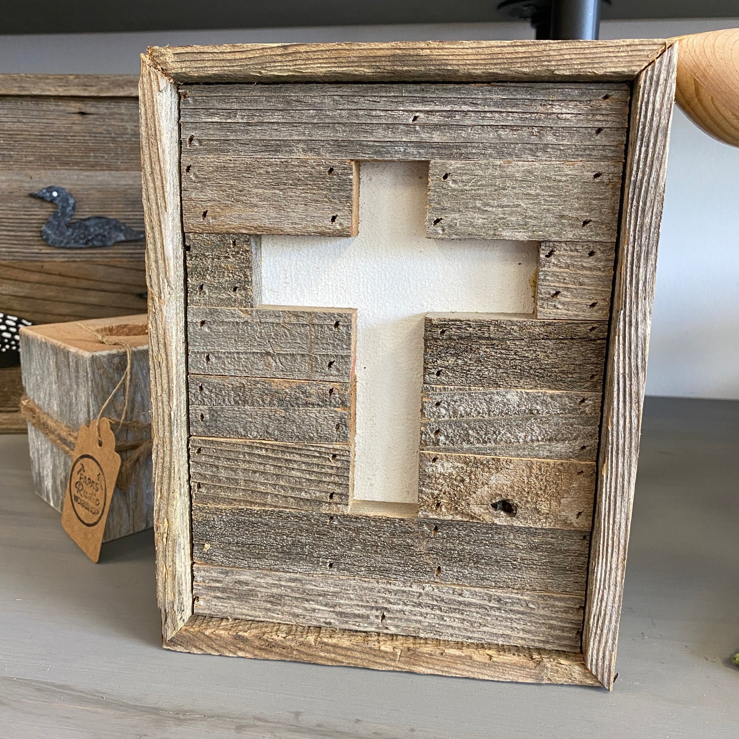Rustic Wood Sign with White Cross