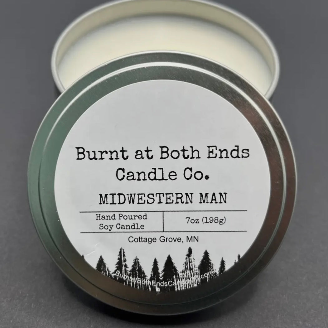 Burnt at Both Ends Candle - 7oz Tin - Midwestern Man