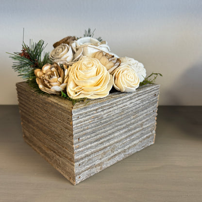 Rustic Wood Flower Box - Silver