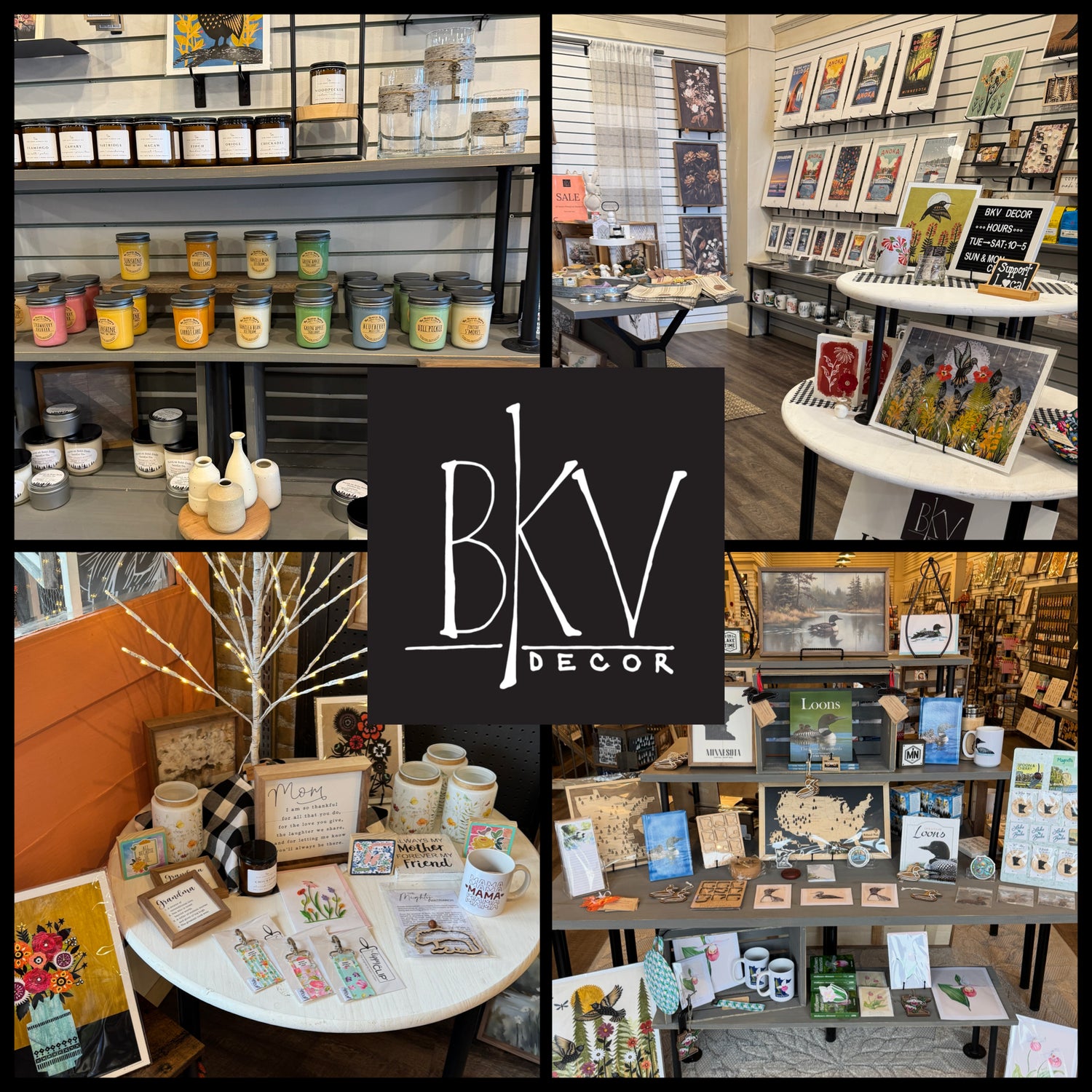 BKV Decor Logo with four photo collage of store displays