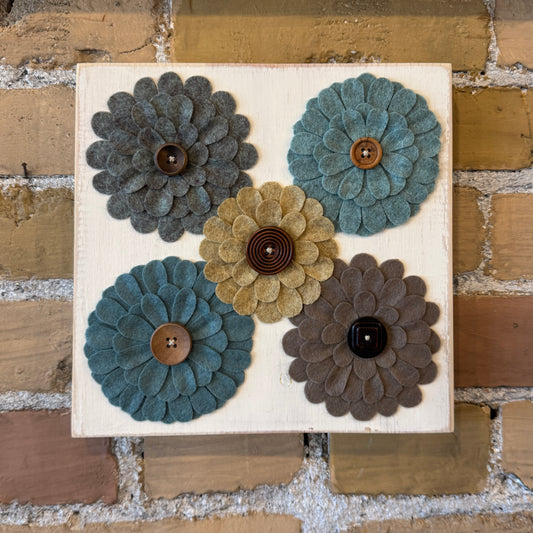Felt Flower Wall Hanging - Square - Teal and Brown