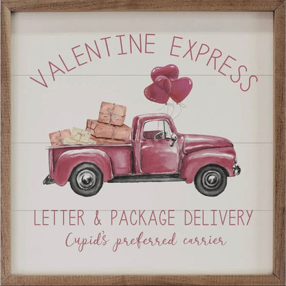 Valentine Express Pink Truck Mini Wood Sign