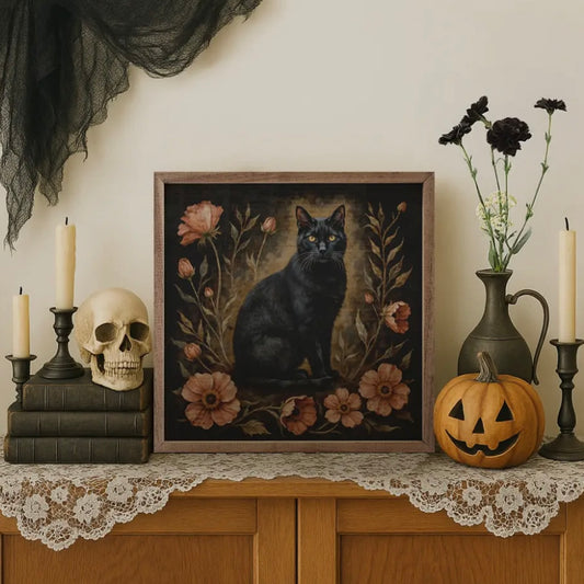 Kendrick Home - Floral Autumn Cat 8x8