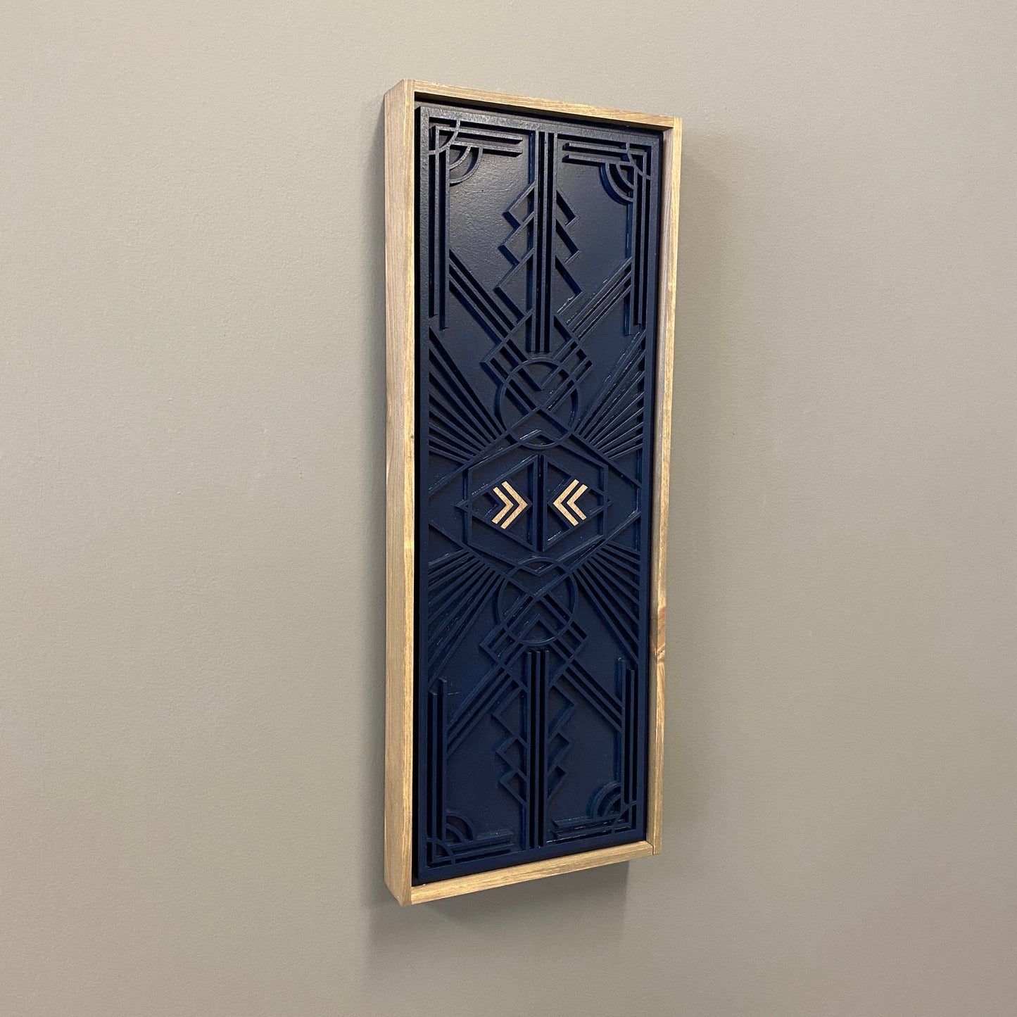Wood Sign - Navy Blue Wood Mosaic with Stained Chevron Accents