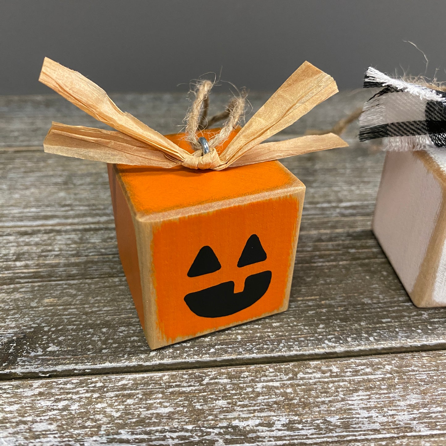 Halloween Wood Block Ornaments - Pumpkin, Ghost, and Monster