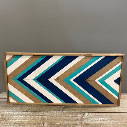 Wood Sign - Teal and Navy Blue Chevron Quilt