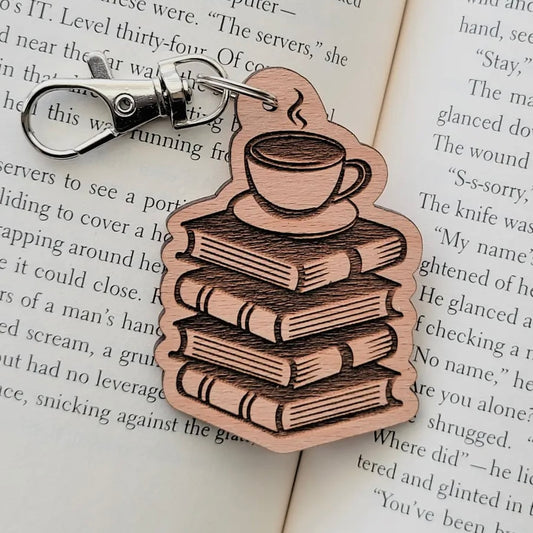 Wood Keychain - Coffee and Book Lover