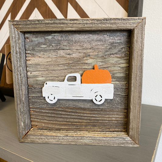 Rustic Wood Sign with Pumpkin Truck