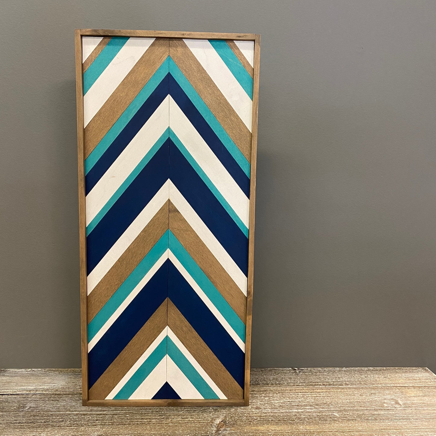 Wood Sign - Teal and Navy Blue Chevron Quilt