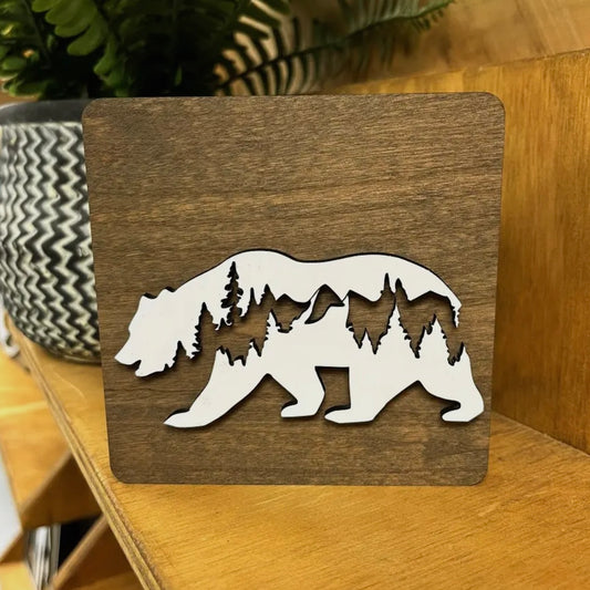 Desk Tabletop Decor - Bear with Mountains