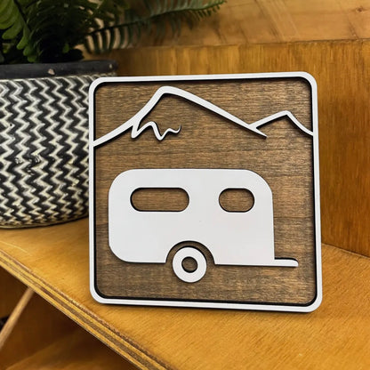 Desk Tabletop Decor - Camper with Mountains