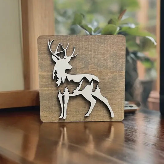 Desk Tabletop Decor - Deer with Mountains