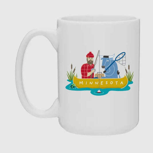 Creative Compass - Ceramic Coffee Mug - Paul Bunyan and Babe Fishing 15oz