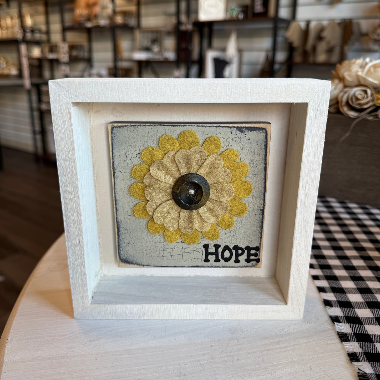 Felt Flower Shadow Box - Yellow/Hope