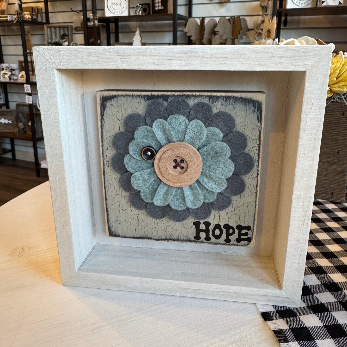 Felt Flower Shadow Box - Blue/Hope