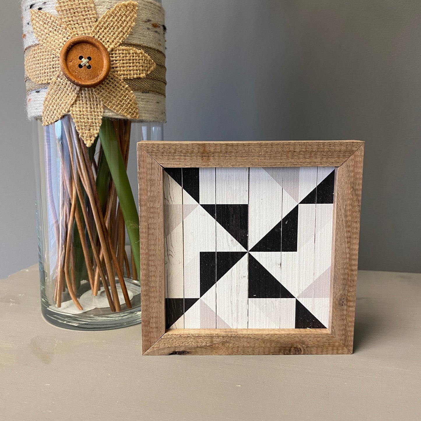Wood Quilt Pinwheel - Gray and Black Wood Sign