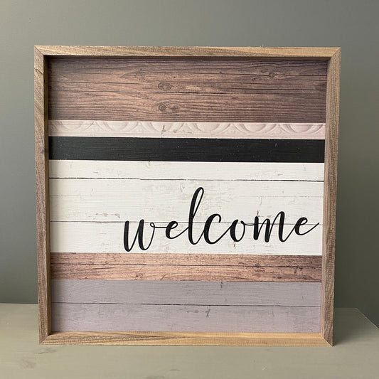 Welcome Brown Stripe Wood Sign