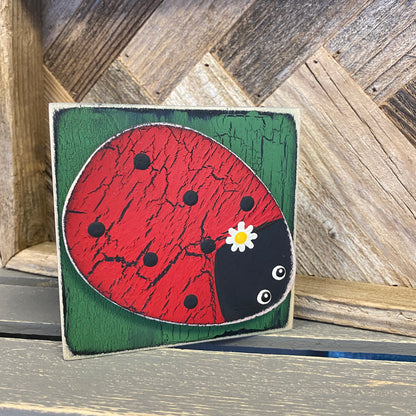 Painted Ladybug Tile on Easel - Green