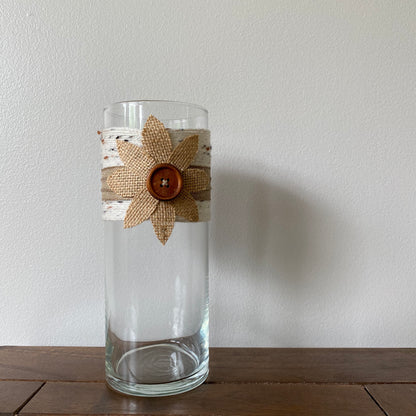 Yarn Wrapped Vase with Burlap Flower