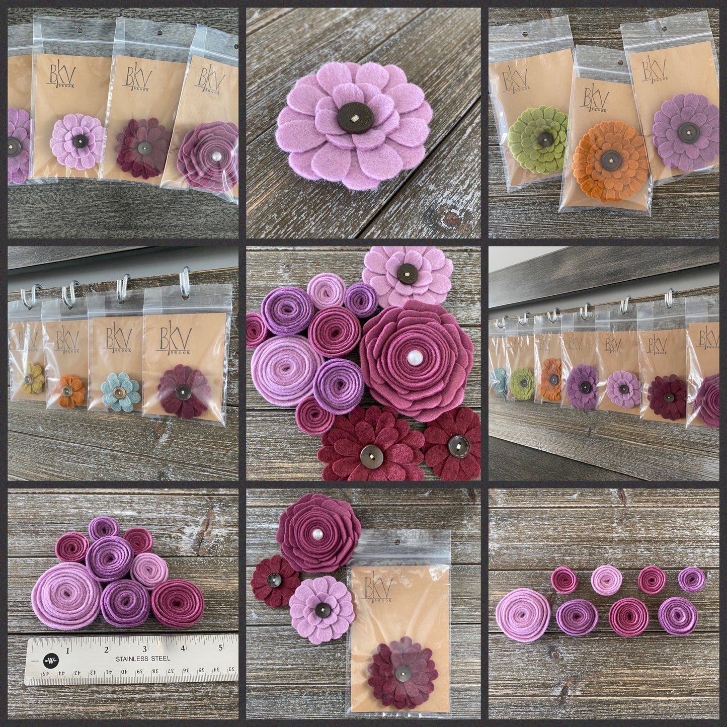 Felt Flower Embellishments for Crafts - Light Purple Flower with Wood Button - Small