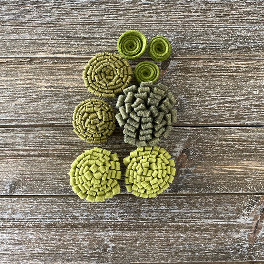Felt Flower Embellishments for Crafts - Green Felt Flowers - Variety Pack