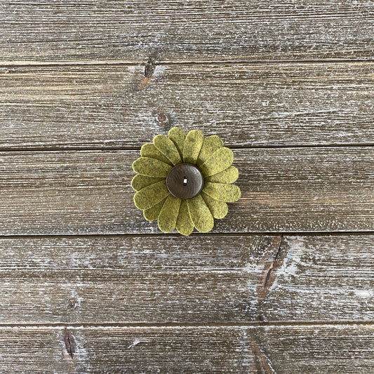 Felt Flower Embellishments for Crafts - Olive Green Daisy Flower with Wood Button