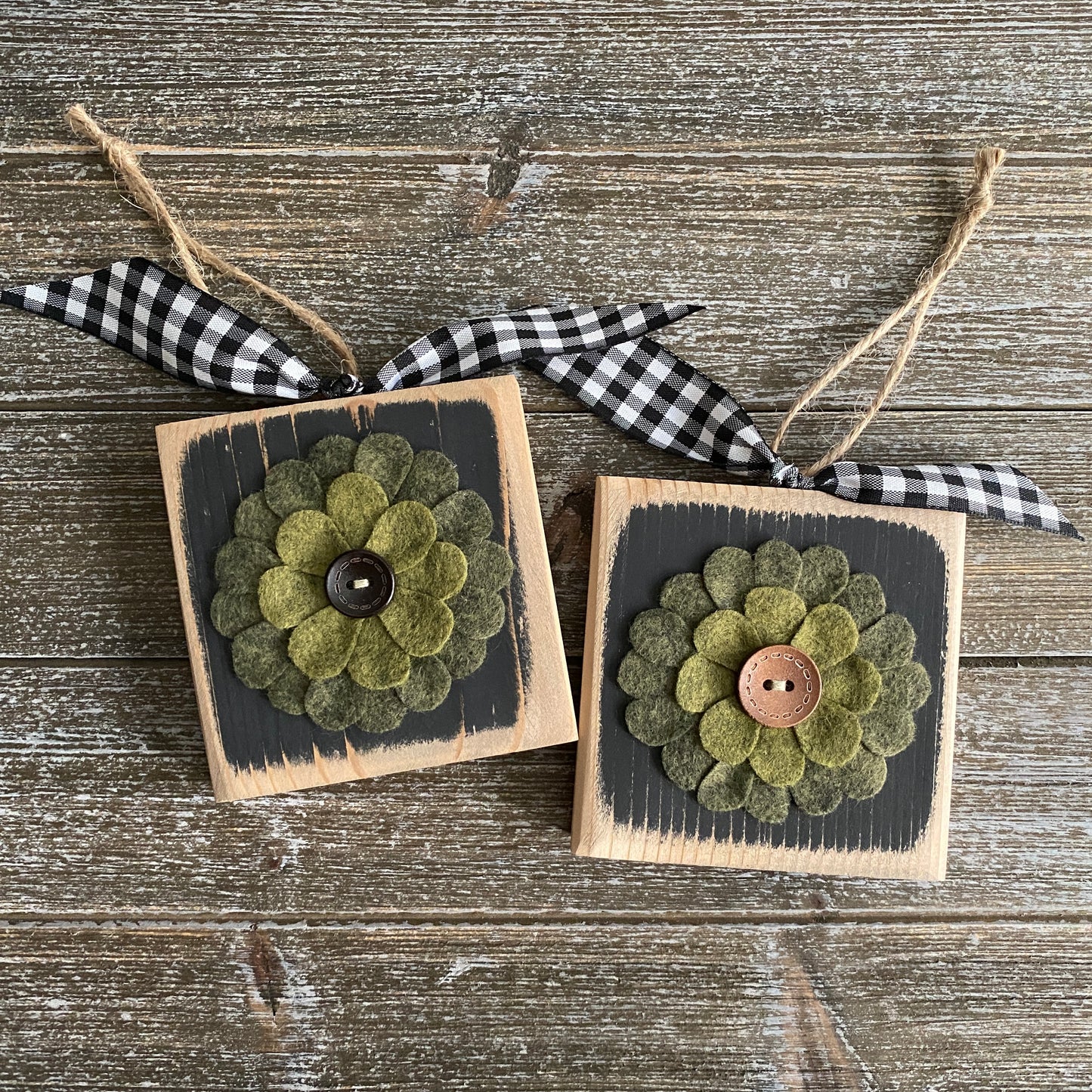 Felt Flower Ornament - Black and Olive Green Felt Flower