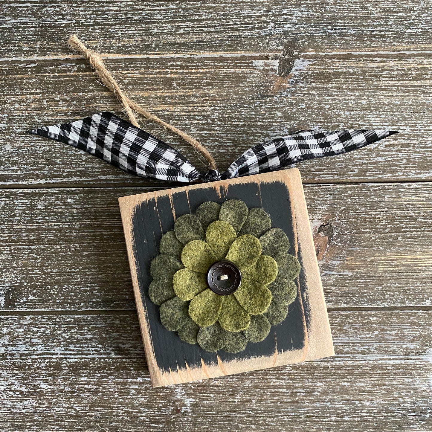 Felt Flower Ornament - Black and Olive Green Felt Flower