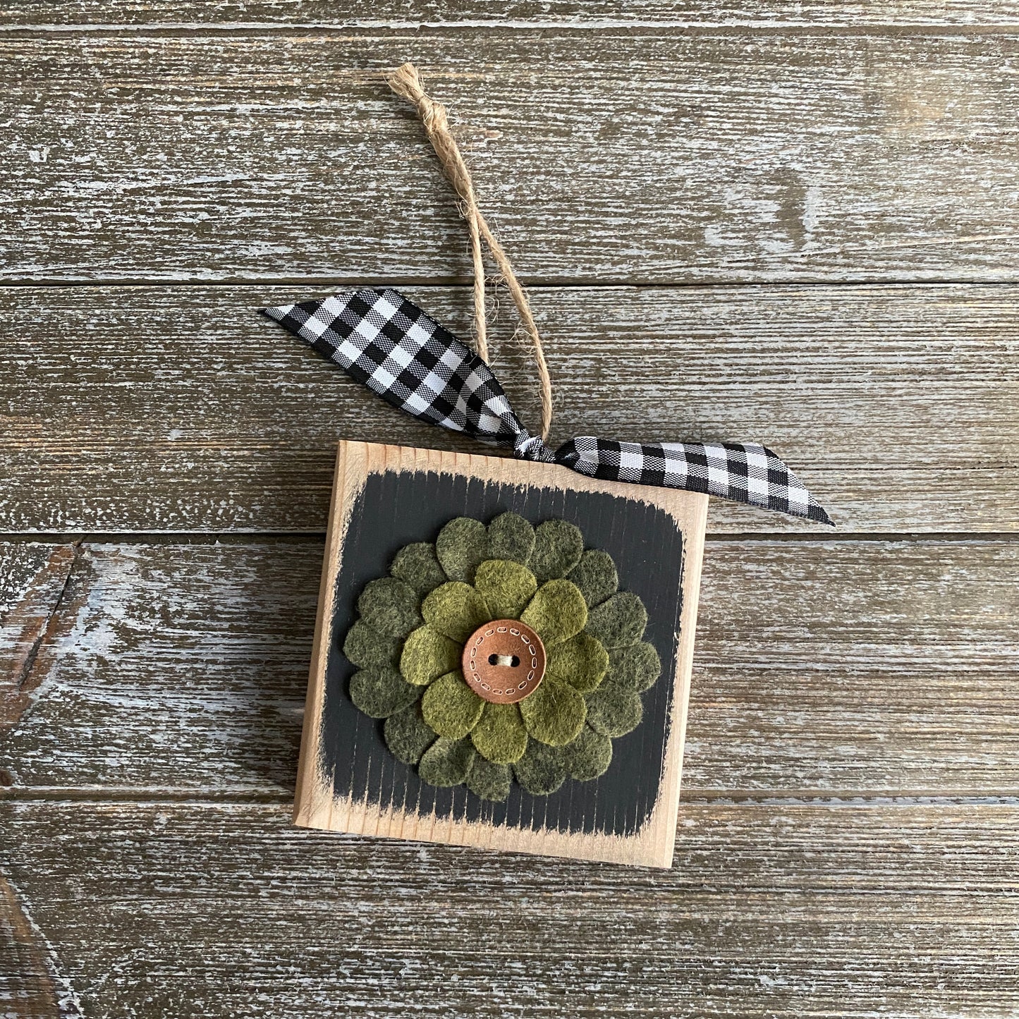 Felt Flower Ornament - Black and Olive Green Felt Flower