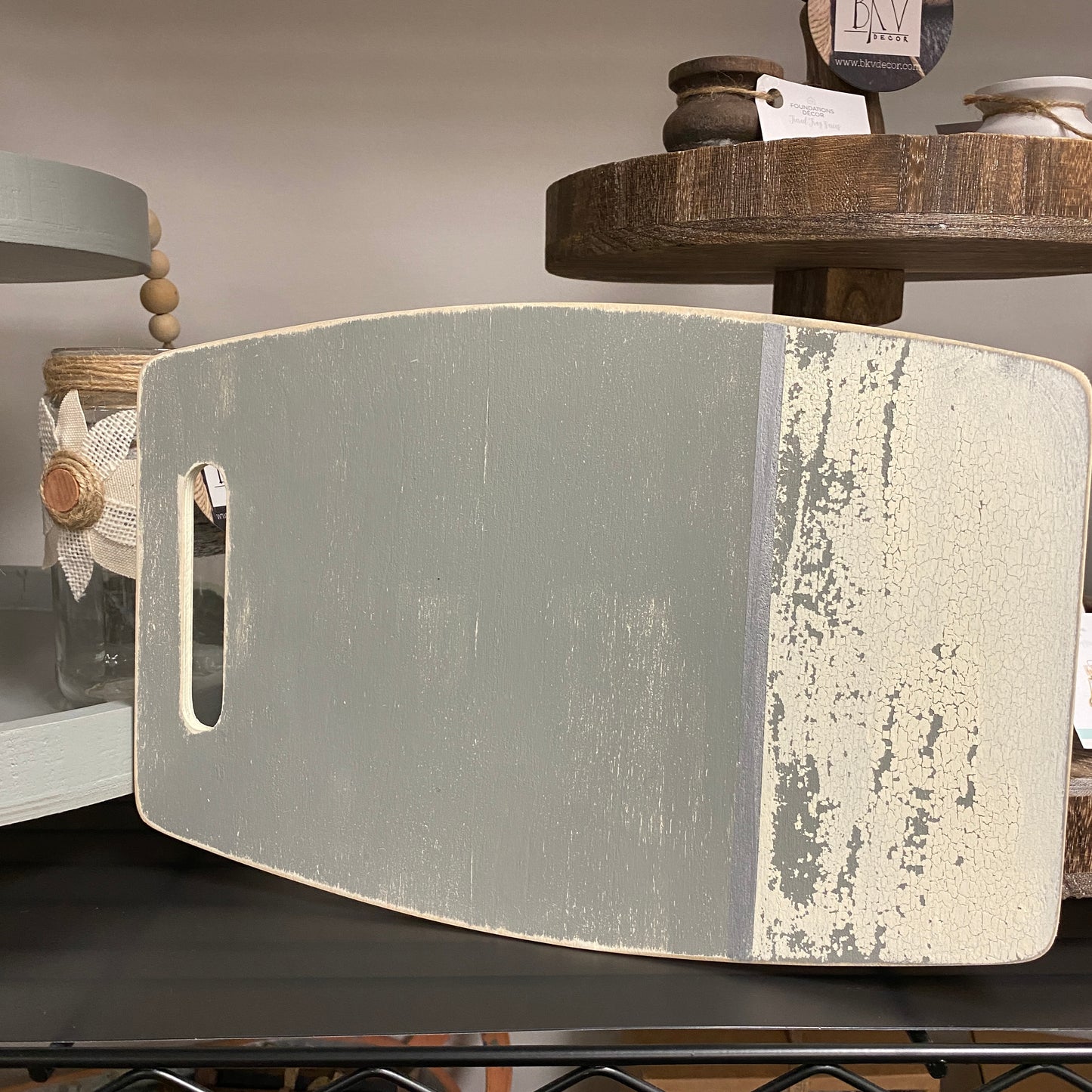 Decorative Cutting Board - Cream and Gray - Round Sides