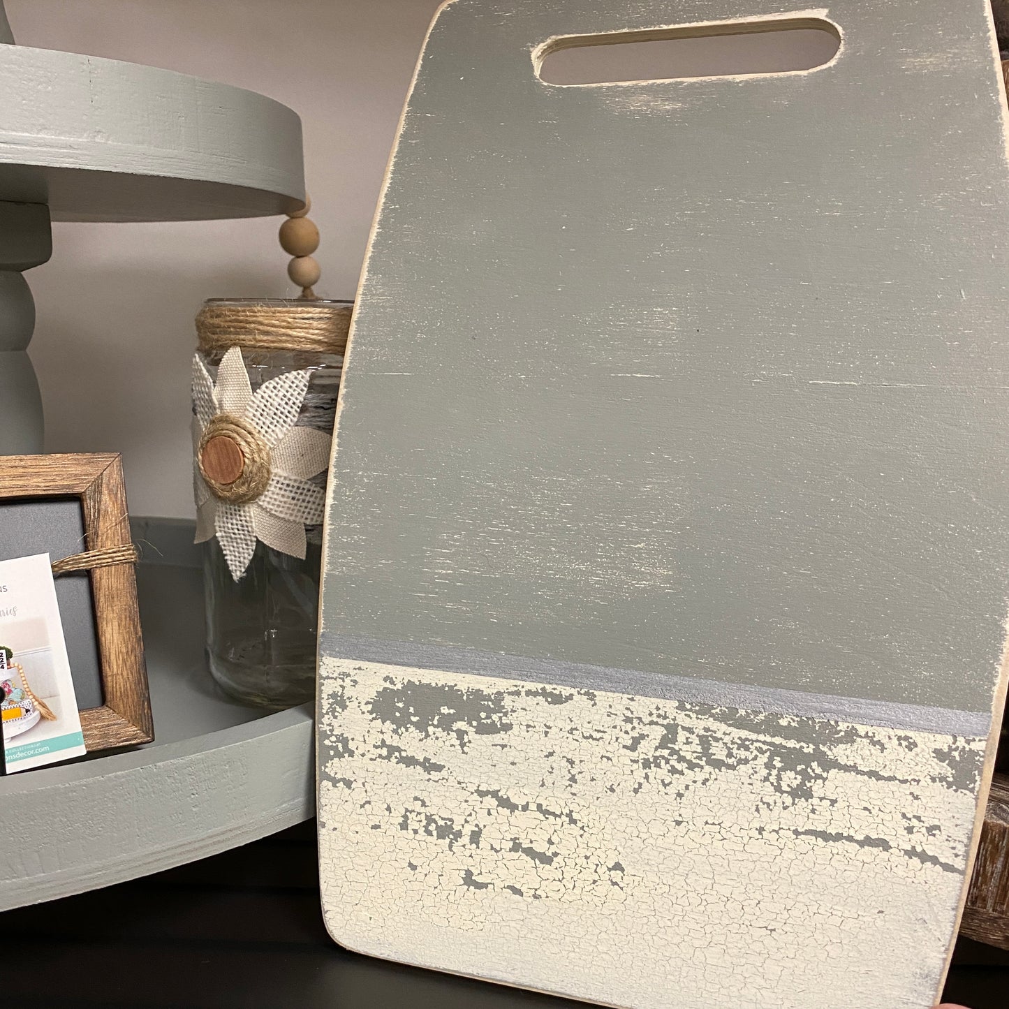 Decorative Cutting Board - Cream and Gray - Round Sides