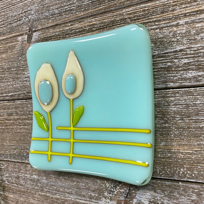 Fused Glass Trinket Tray - Blue Flower