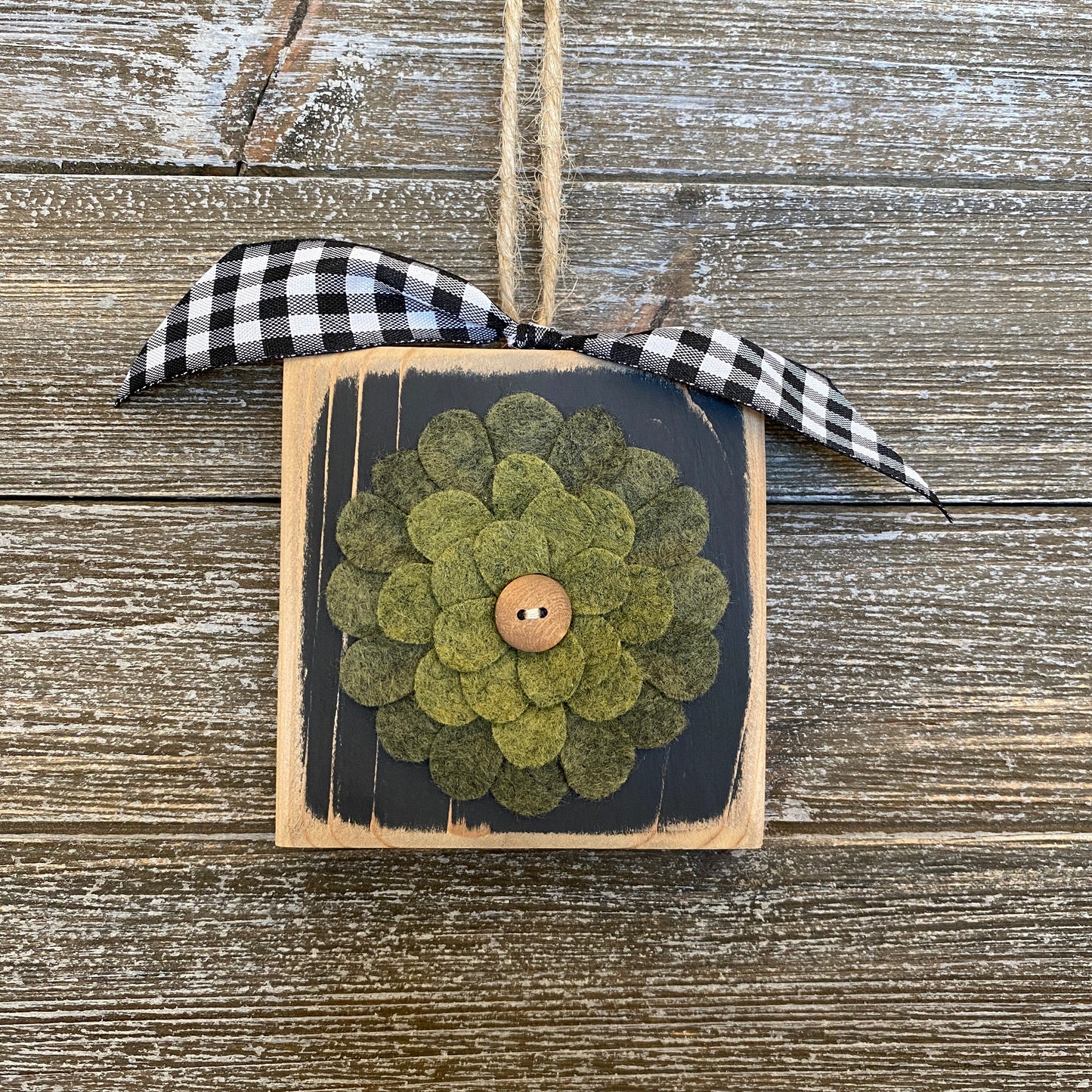 Felt Flower Ornament - Black and Green Felt Flower