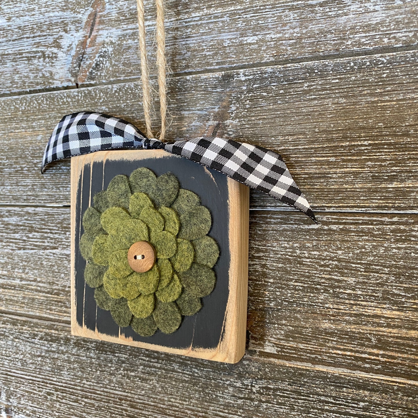 Felt Flower Ornament - Black and Green Felt Flower