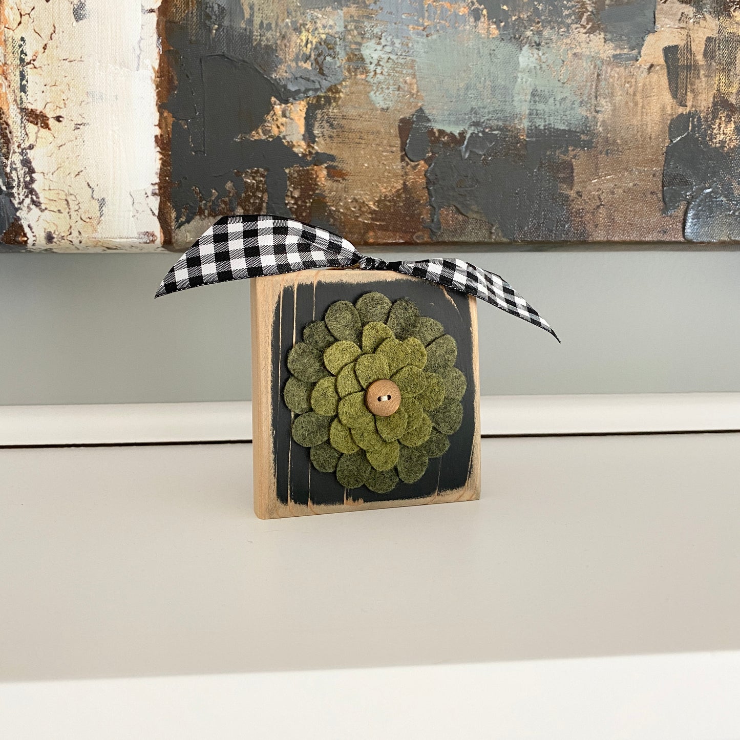 Felt Flower Ornament - Black and Green Felt Flower
