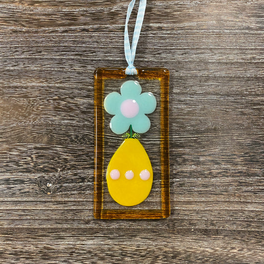 Fused Glass Suncatcher Ornament - Daisy in Pot