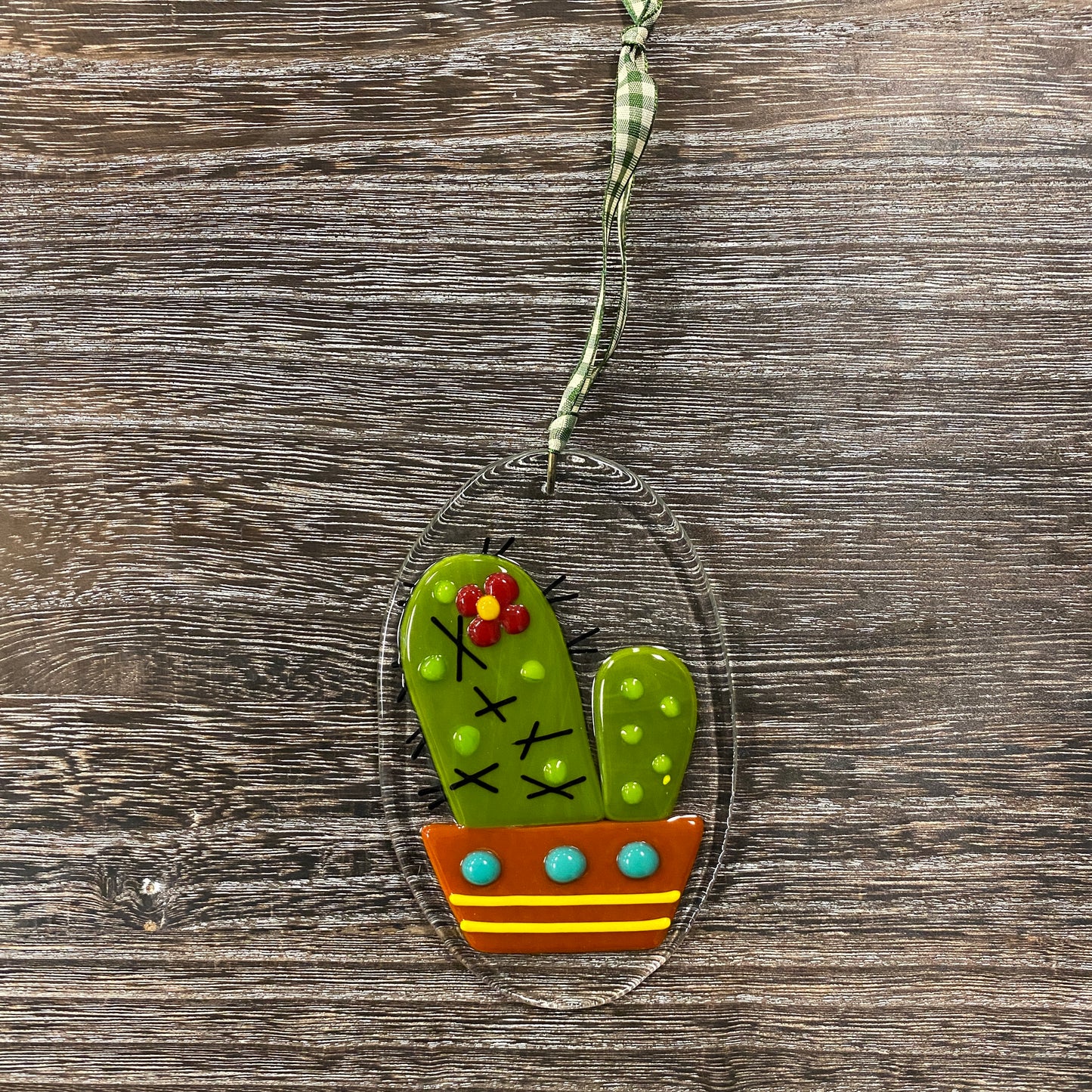 Fused Glass Suncatcher Ornament - Cactus in Pot