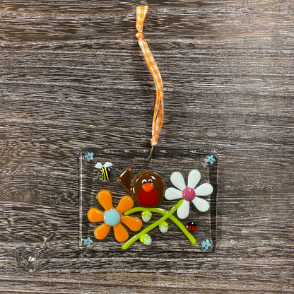 Fused Glass Suncatcher Ornament - Bird on Flower