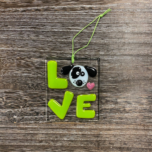 Fused Glass Suncatcher Ornament - LOVE w/ Dog