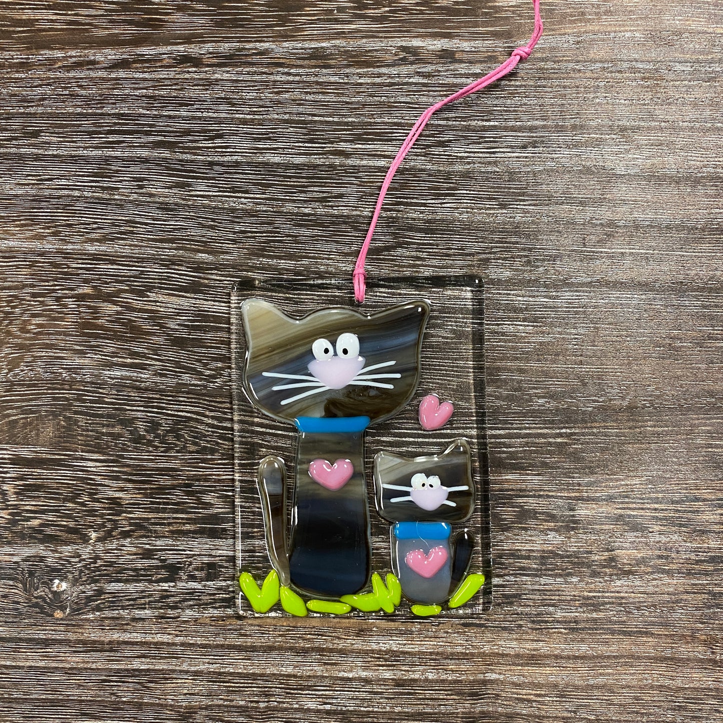 Fused Glass Suncatcher Ornament - Mama and Baby Kitty