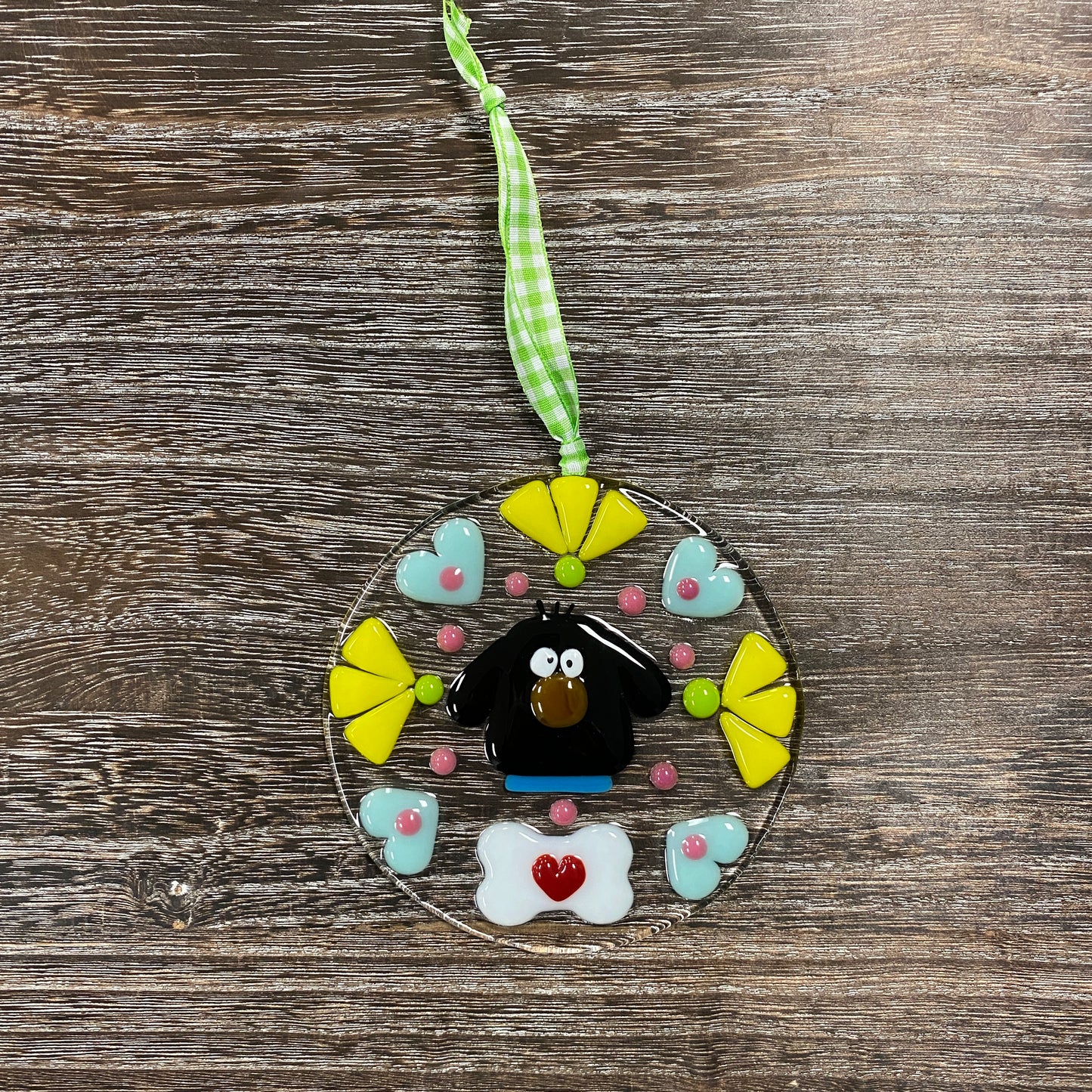 Fused Glass Suncatcher Ornament - Mandala with Dog