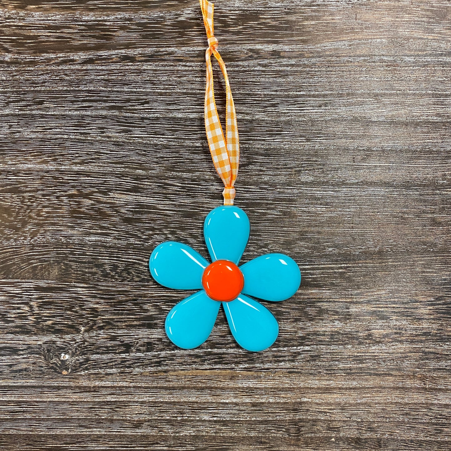 Fused Glass Ornament - Blue Daisy
